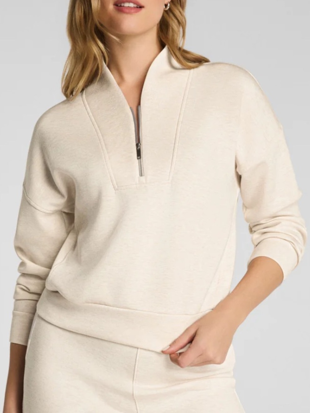 NWT SPANX Air Essential Shawl Collar Half Zip Sz XS S Oatmeal Heather